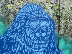 I spraypainted Scot t Williams's huge gorilla on the back door of CELL.in 2010. It is gone (as is the piece that replaced it) due to tagging.